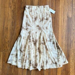New - Moon River Tan Cream Tie-Dye Trumpet Midi Skirt